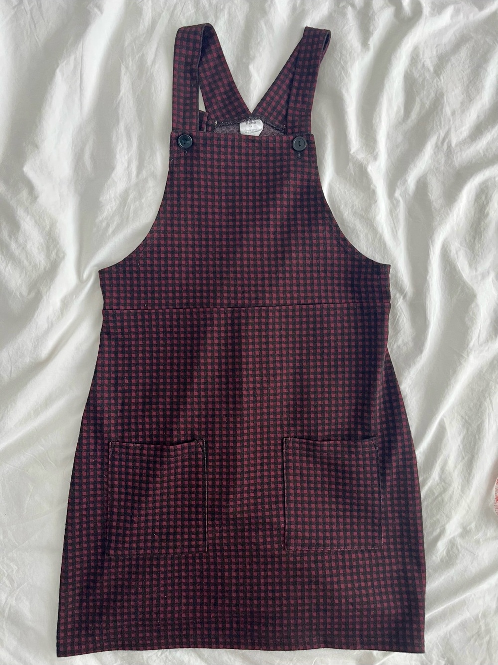 FromRachel Burgundy Houndstooth Pinafore Dress